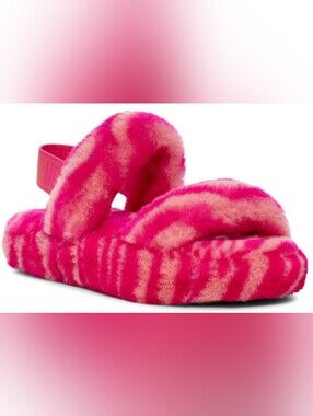 UGG Fluffy Yeah Zebra' Slide Sandals Size 6 Used Great With Box